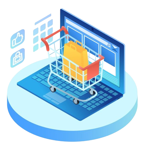 a laptop with a shopping cart on it